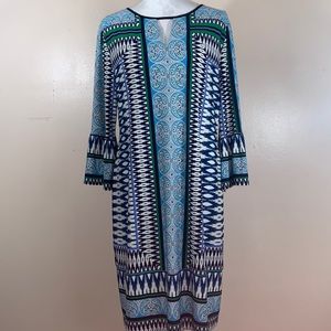 Chico’s Border Blues/Black/White Tile Print Dress